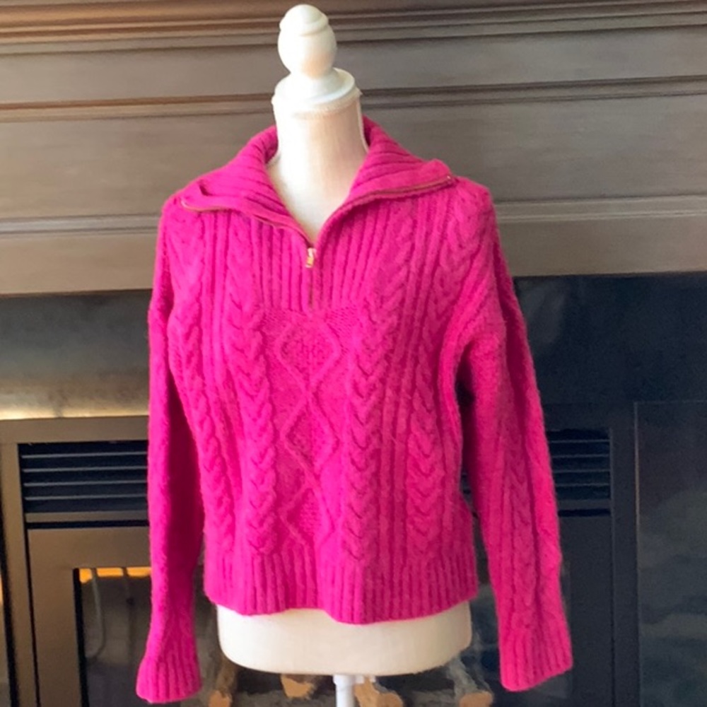 Anthropologie pink cable knit sweater